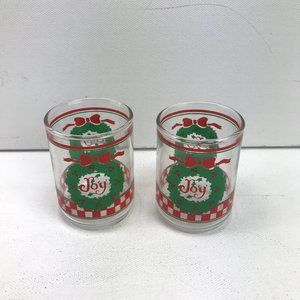 Indiana Glass Christmas Votive Candle Holder Wreath Joy Set Of 2 Home Decor
